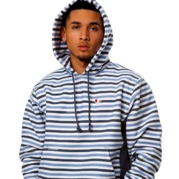 Champion Mens Striped Long Sleeve Fleece Hoodie, Choose Sz/Color - Picture 1 of 6